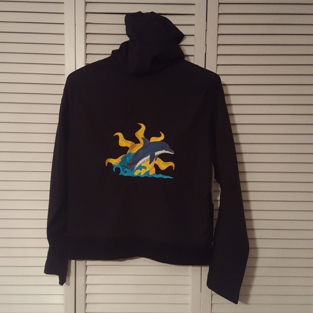 Black jacket with dolphin embroidery